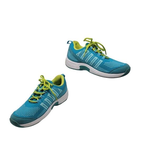 Orthofeet Athletic Shoes Sneakers 7.5 Manmade Upper Turquoise Lime Green Lace-Up - Picture 1 of 11